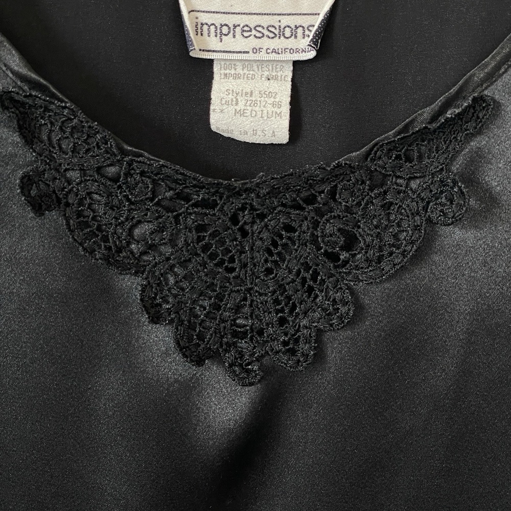 Vintage Impressions Y2K Black Camisole Top Size M Polyester Lace Romantic Goth - Picture 3 of 8